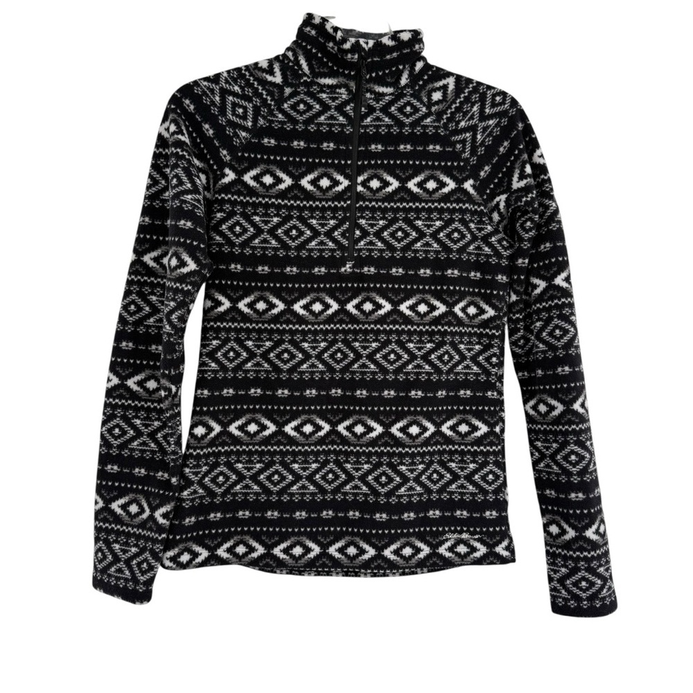 Eddie Bauer Women's Size XS First Ascent 1/4 Zip Ikat Fleece Pullover Top Black